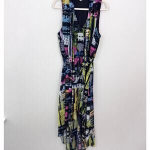 Avenue Womens Sleeveless Midi Dress Size 20 Chiffon Hi Low Flowy Abstract Black